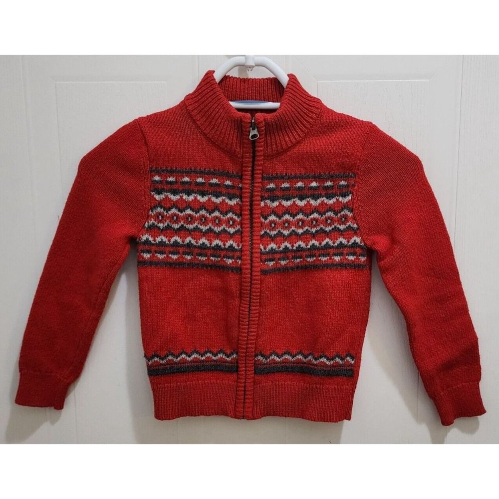 Oshkosh B’gosh‎ Red Stripped Patterned Full Zip Up Sweater Wool Blend Size 5T